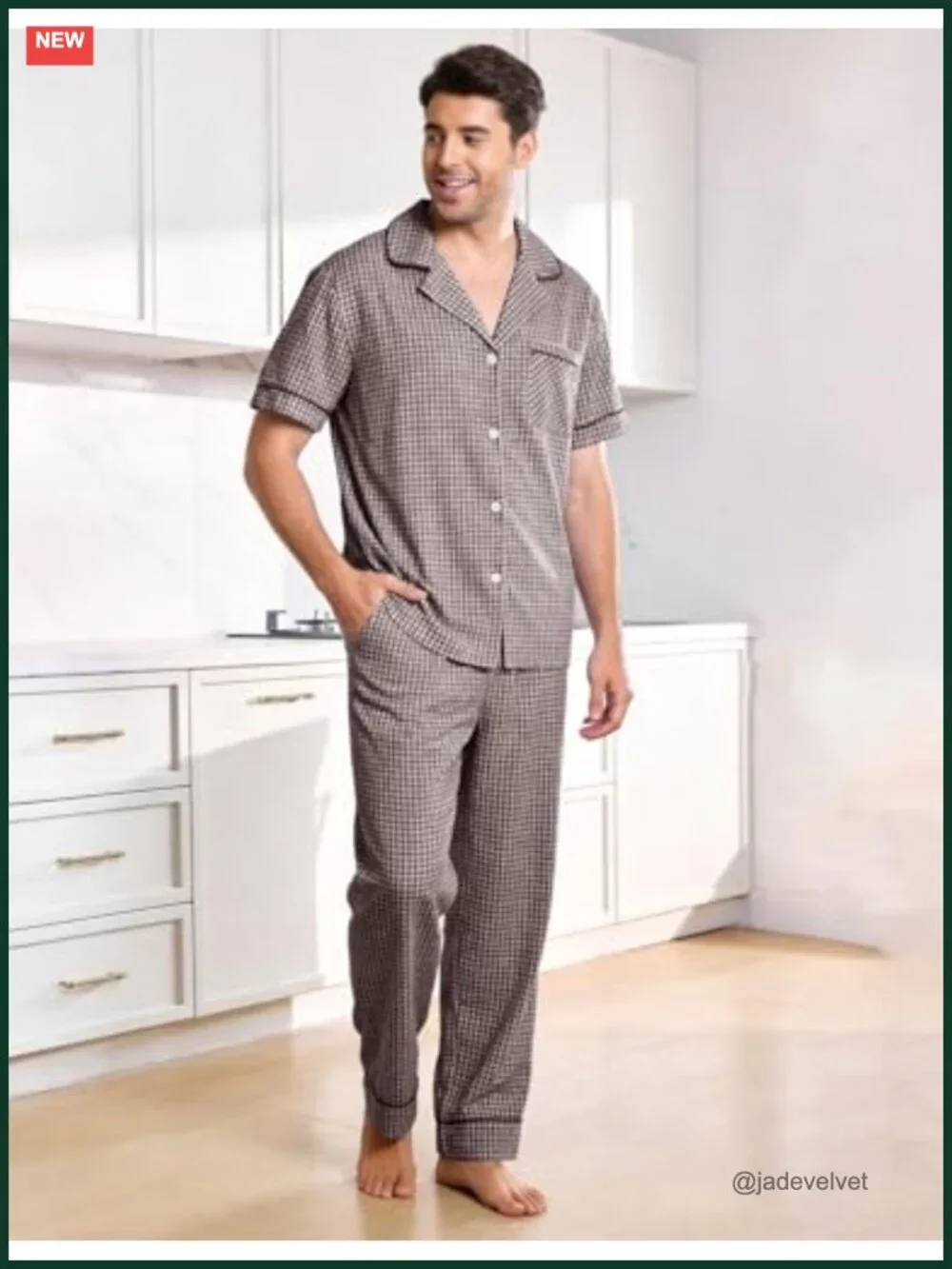 Cotton Plaid Short Sleeve Button Down Pajama Set 2 Piece Loungewear with Pockets